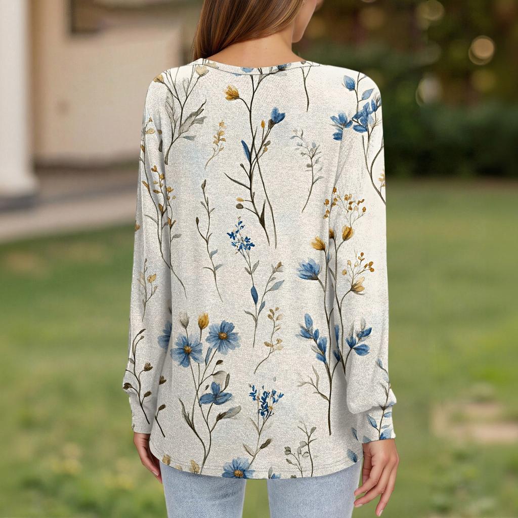 Women's T Shirt Tee Button Long Sleeve Daily Weekend Fashion Basic V- Neck Regular Top