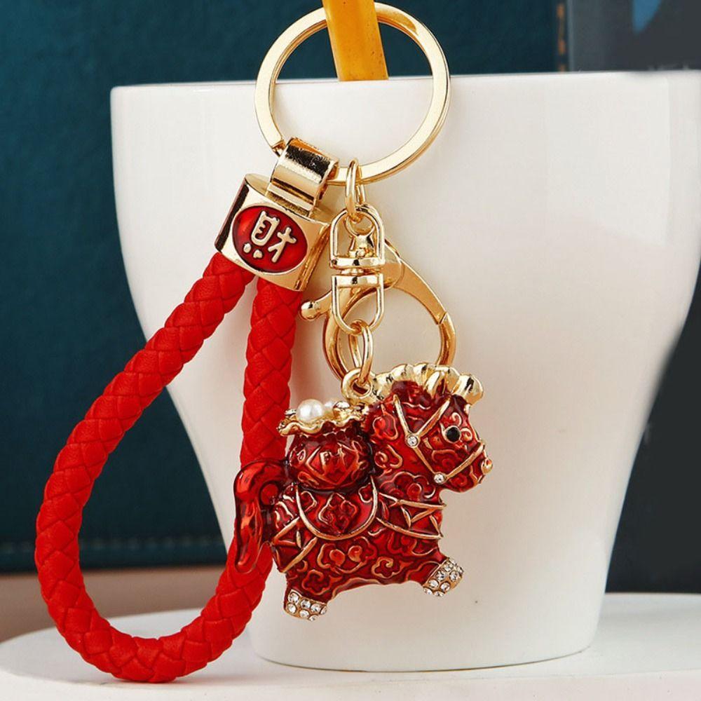 Zircon Zodiac Horse Pendant Exquisite New Year Pendant Sweet Horse Year Keychain  Car Key Ring