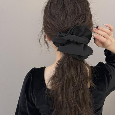 Une Fille Haut de Gamme et Élégante avec un Chouchou Gros Intestin Plissé et Décontracté, une Queue de Cheval et un Élastique à Cheveux