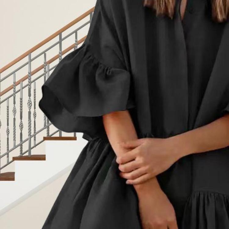 Summer Casual Loose Swing Dress for Women Babydoll Tiered Ruffle Sleeve Pleated Mini Mid-Length Dress Daily Life Beach Parties