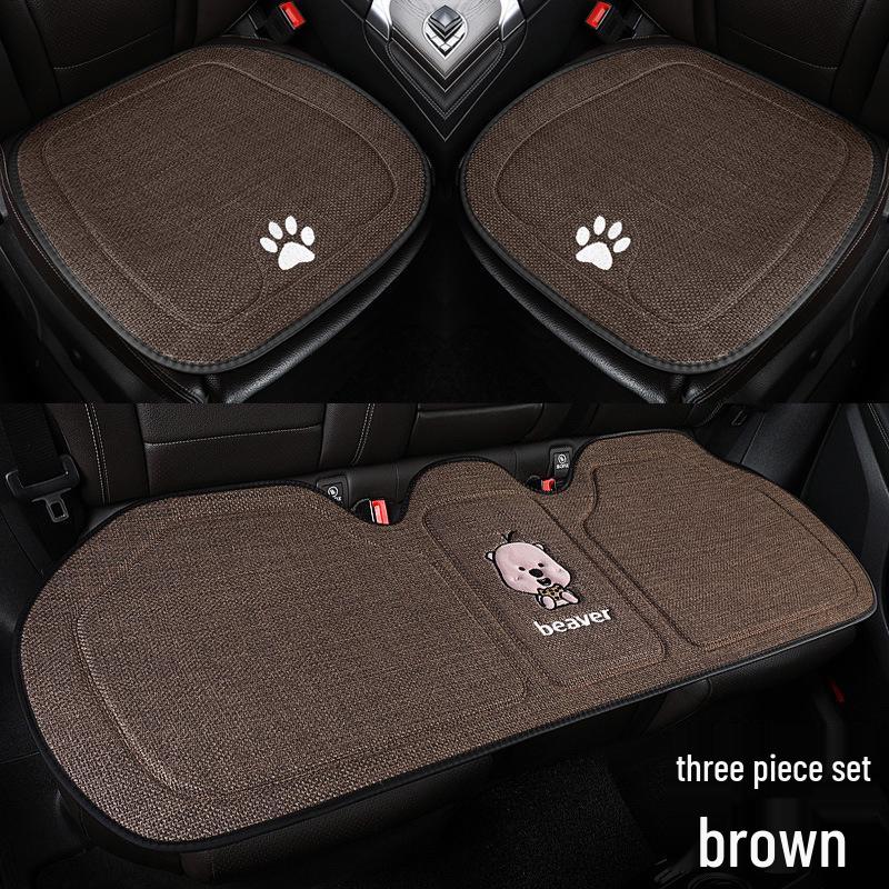 Beaver Cartoon Cotton Linen Car Seat Cushion for Hyundai Festa, Elantra, Tucson - All-Season Use.