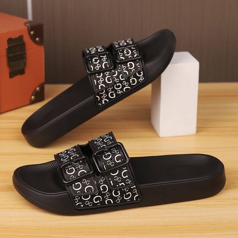  Trendy Men's Slip-On Beach Slippers with Casual Buckle, Comfortable Flat Heel Cover for Couples