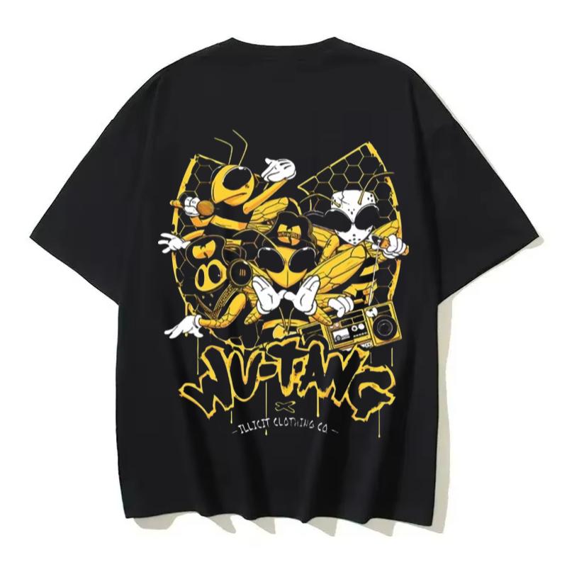 2025 Wu-tang Printed American Retro High Street Short Sleeve T-shirt Washed To Make Old Heavy Cotton Top High Quality Oversize