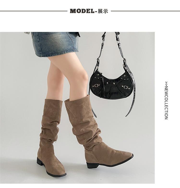 Retro but knee thick heel boots women's 2025 new spring and autumn explosion heightening knight boots slim pile boots