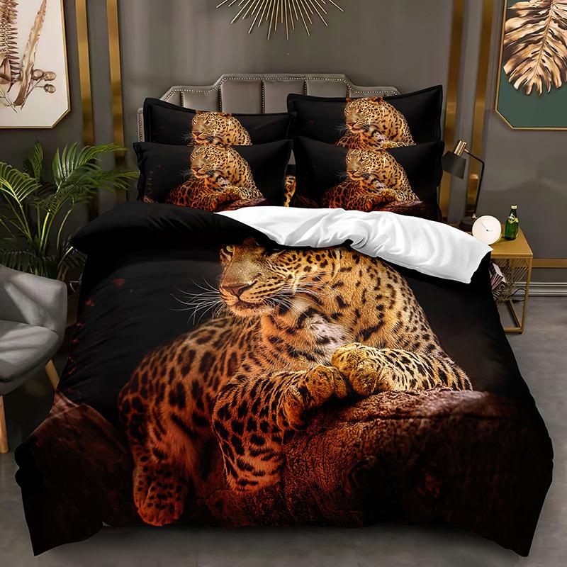 Mode 3D Dieren Beddengoed Set Gouden Luipaard Donzen Dekbedovertrek AU140 * 210 Volledige Maat Bedsprei Felle Beest Print met Rits Zachte Dekbedovertrek