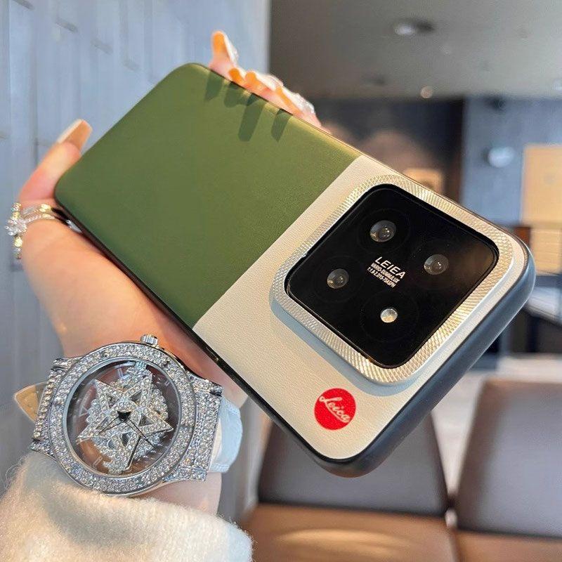 Mi 14 Plain Leather Paris Nail Metal Lens Mi14pro Simple Color Matching Mobile Phone Case Internet Celebrity Versatile