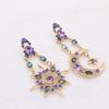 Women Style Star Sun Moon Crystal Asymmetry Dangle Earrings