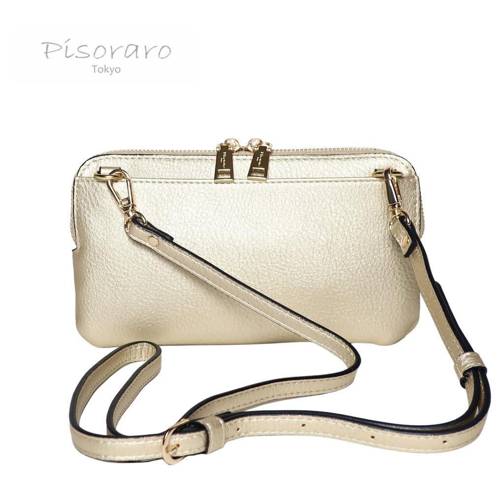 Pisoraro Wallet Shoulder Bag with Smartphone PR184 GOLD Storage, Crossbody, Gold, Multifunctional,