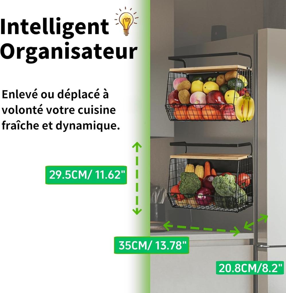 2 Sets Magnetic Fridge Shelf & Spice Rack 2 In 1 Kitchen Vegetable Rack, Kitchen Storage and Organization, Fruits and Vegetables, Fruit Basket Basket
