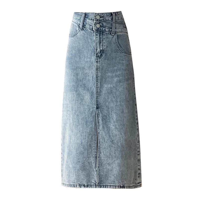 Spring and Summer Women's Denim Skirt Embroidery A-line Denim Skirt Irregular High Waist Casual Package Hip Half-body Mid-length Skirt