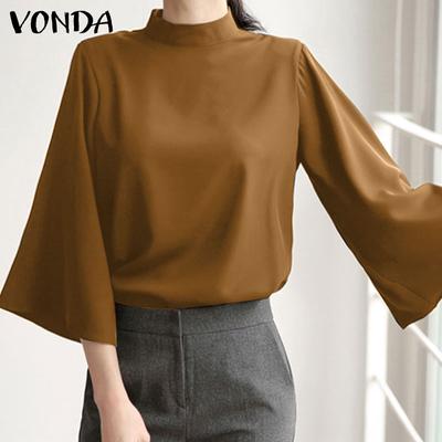 Spring Women 3/4 Sleeved OL Blouse Solid Color Tops