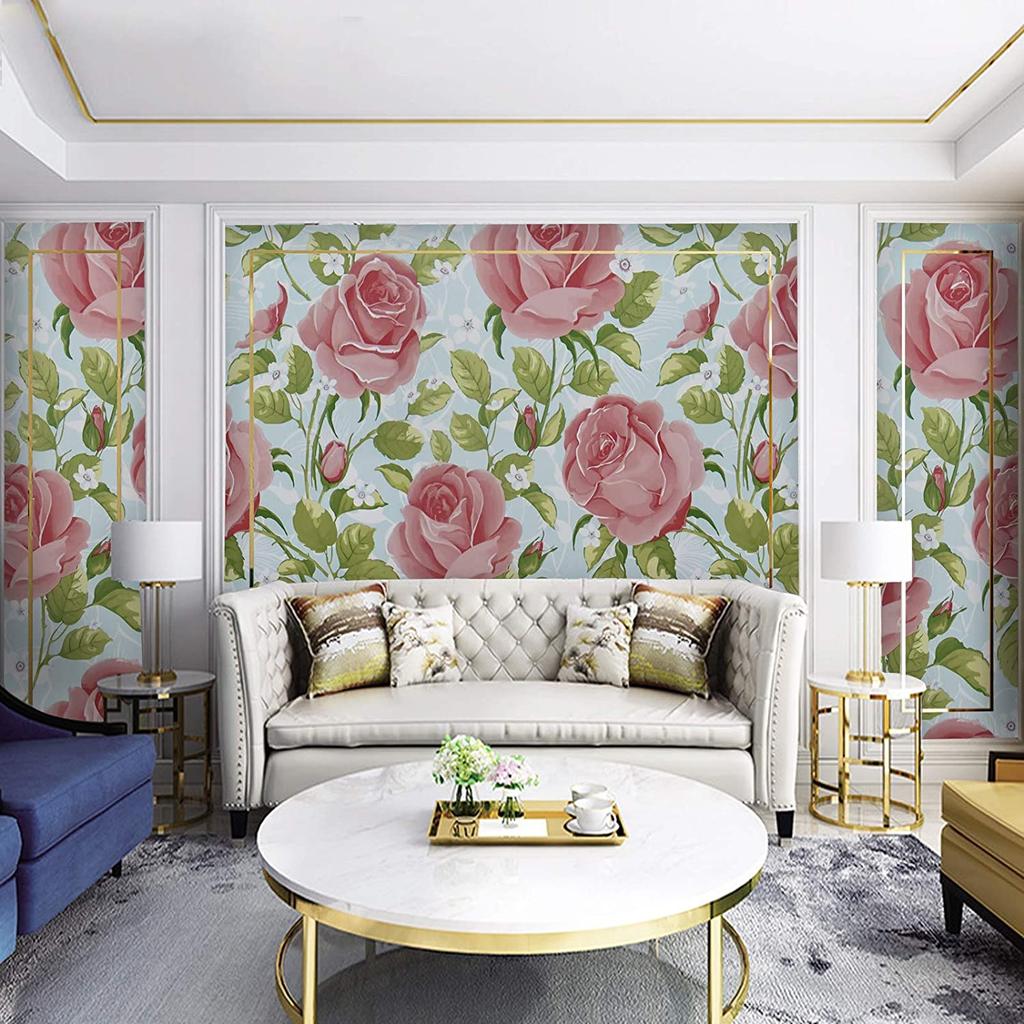 HaoHome Pink Rose Self Adhesive Wallpaper Removable  Floral Peel and Stick Wallpaper Furniture Home Decorative Wall Covering Rol