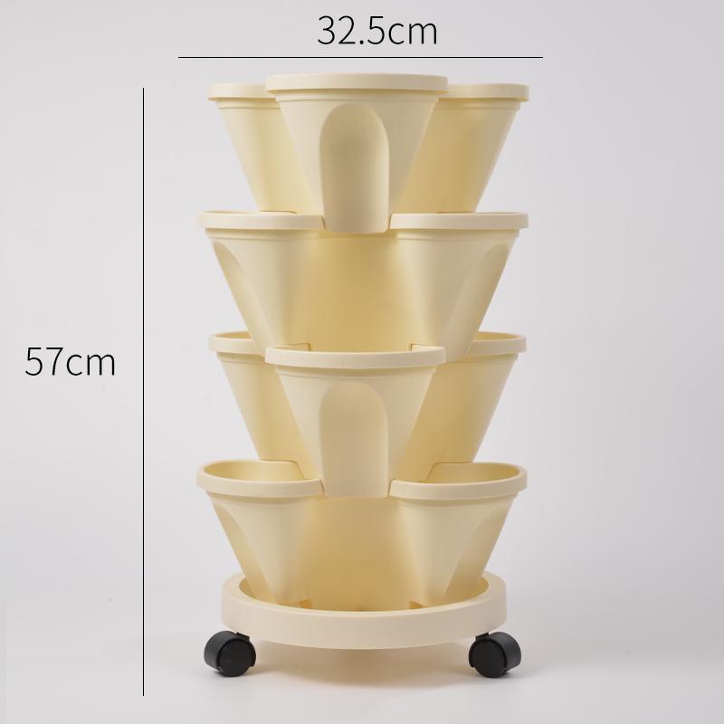 Three Dimensional Multi-layer Flowerpot with Roller Family Balcony Vegetable Fruit Growing Plastics Flower Shaped Flowerpot