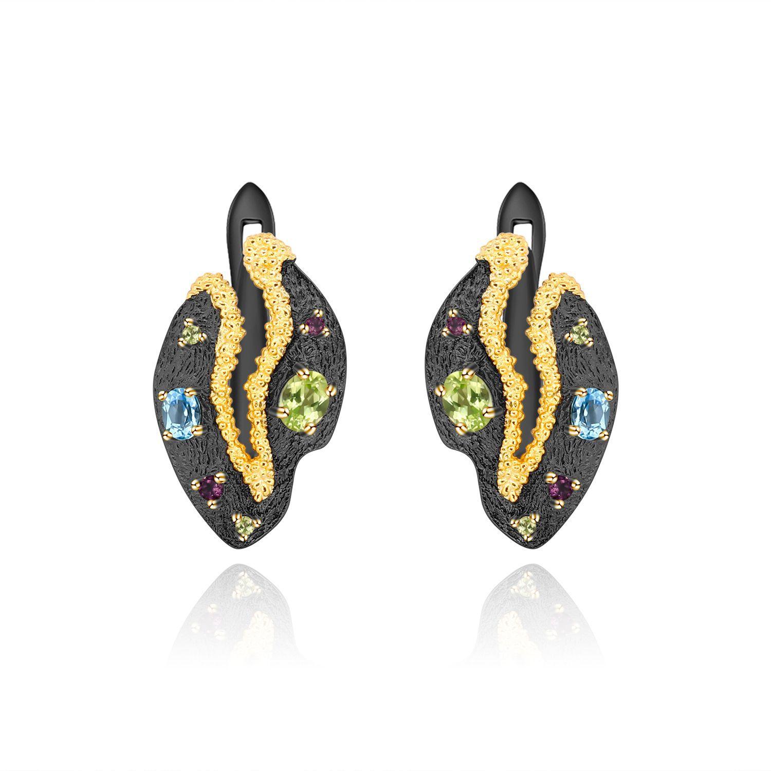 

Итальянские дизайнерские серьги с драгоценными камнями, высококачественные серьги из серебра S925 в стиле ретро с драгоценными камнями натурального цвета