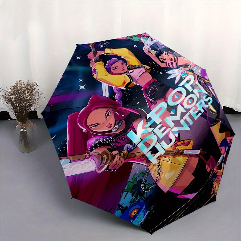 Ombrello pieghevole KPop Demon X con apertura e chiusura automatica, struttura a 8 stecche e design compatto da viaggio, perfetto per tutte le occasioni | Elegante