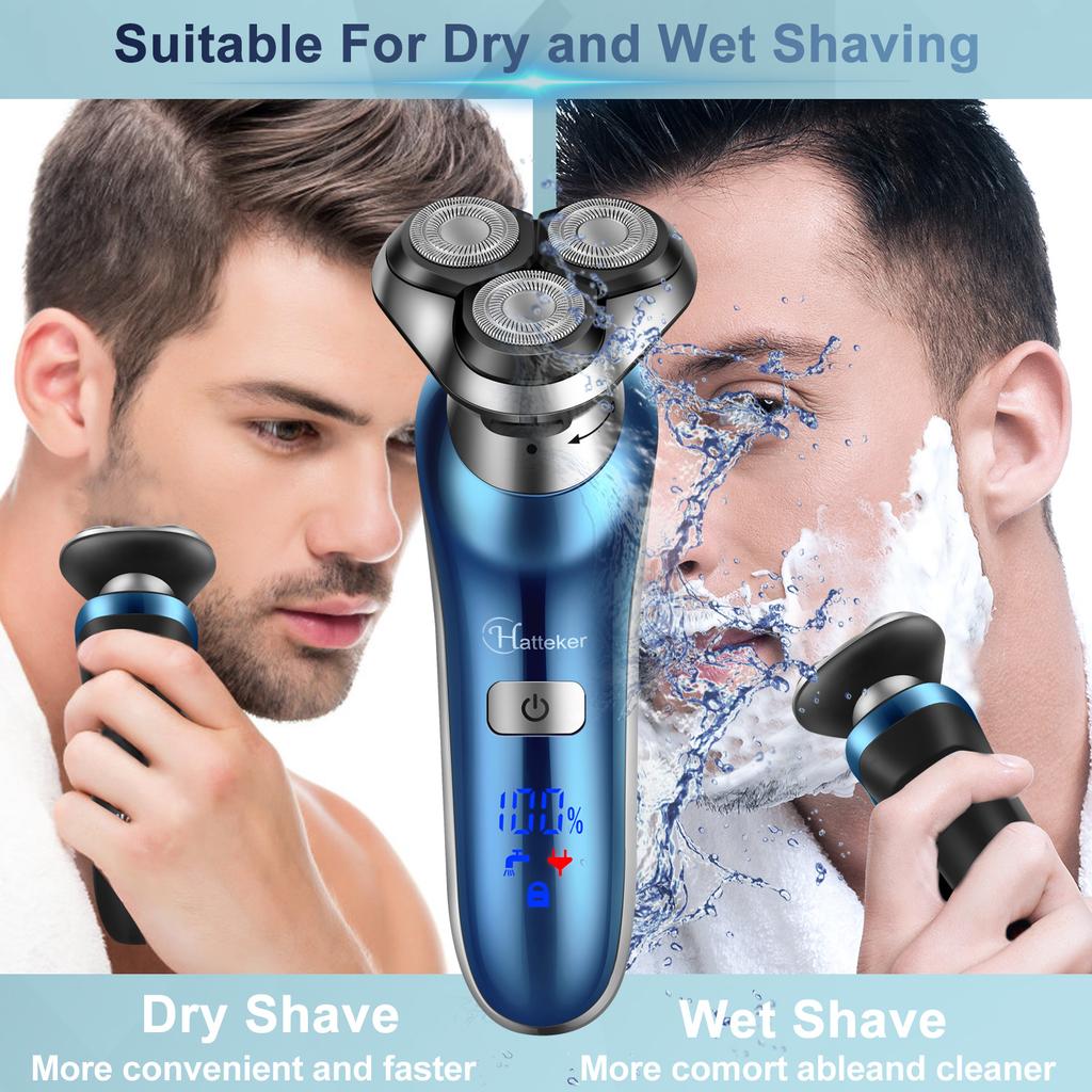 Hatteker Rotary Electric Shaver Men's 4-in-1 Facial Razor USB Rechargeable Beard Trimmer Grooming Kit with Precision Shaving