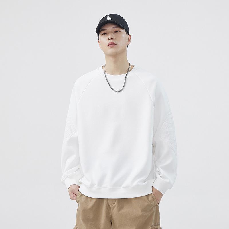 Herbst- und Winter-Schweres einfarbiges Rundhals-Sweatshirt Langärmeliges Herren-Weißes einfarbiges lockeres Rundhals-Innen-Unterhemd Trendiges Oberteil