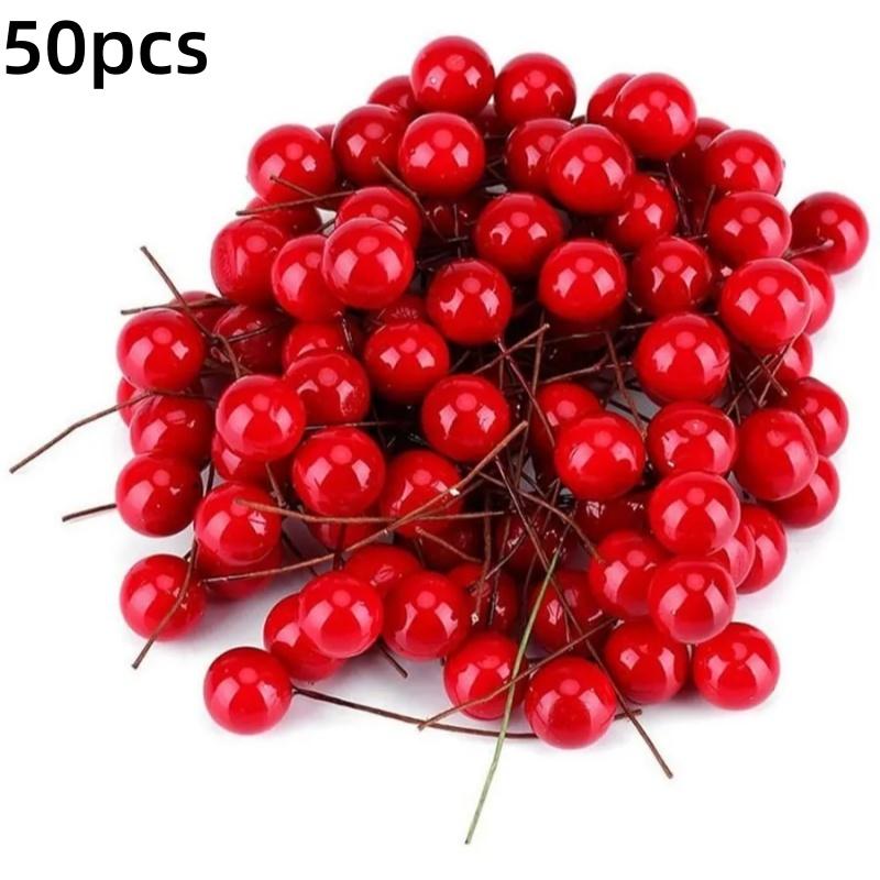 50Pcs Christmas Artificial Red Berry Ornament Decoration Accessories