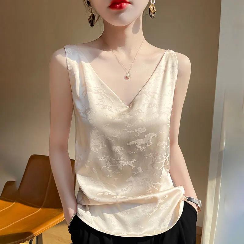Summer Women's Sleeveless V-neck Camisole Casual Loose Fit Solid Color Tank Top