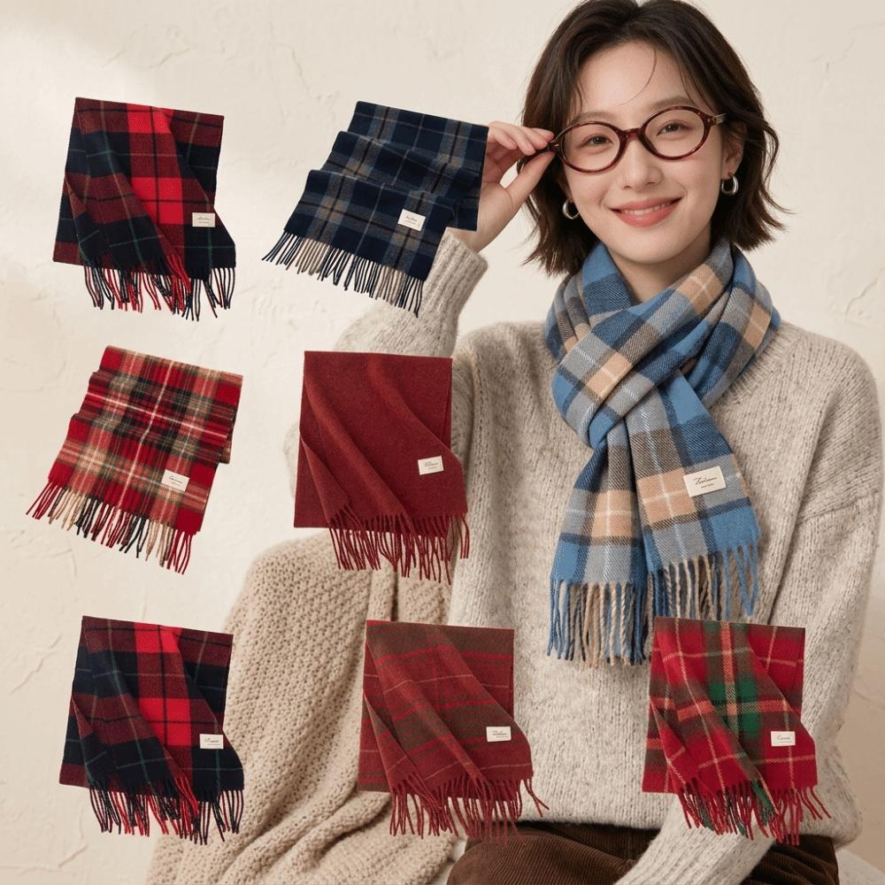 Lightweight Faux Cashmere Scarf Soft Neck Warmer Shawl Korean Style Plaid Scarf Fall Winter Season