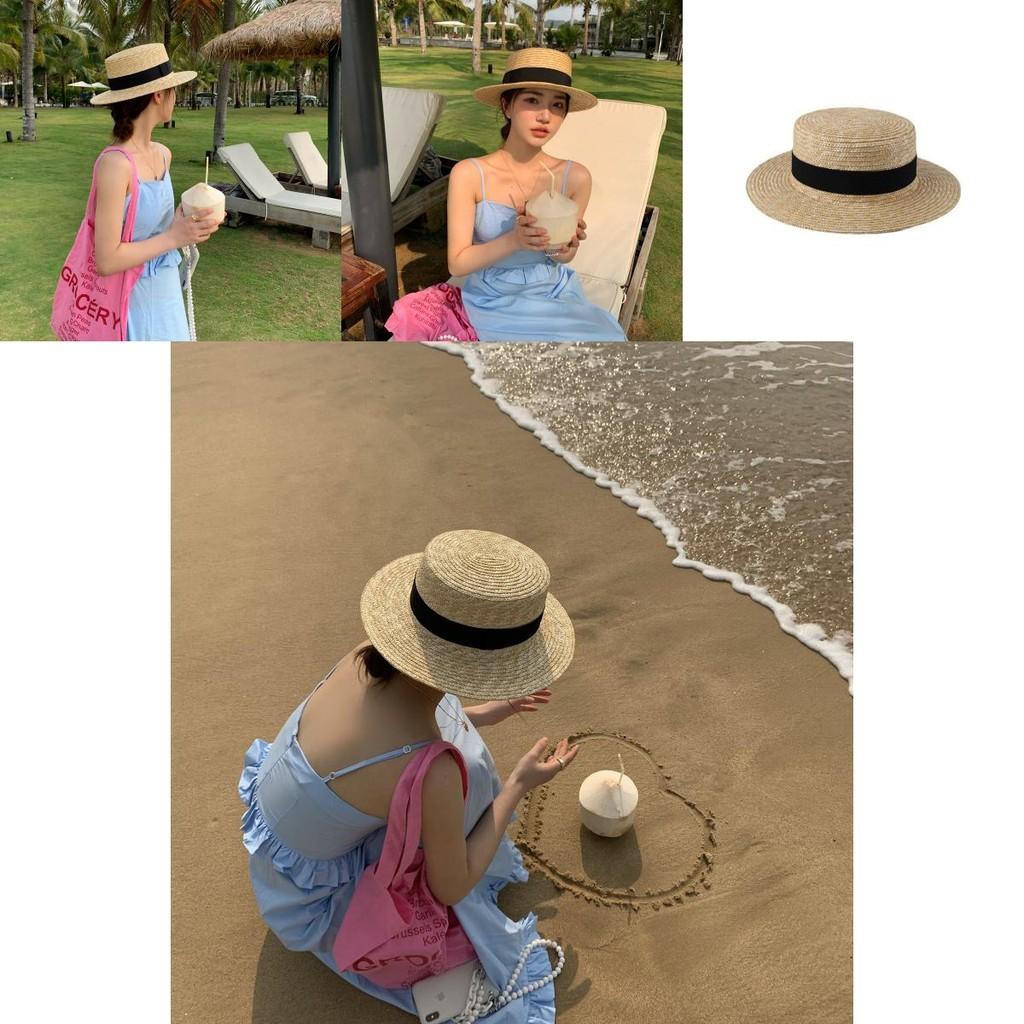 Trendy Summer Straw Hat For Women Made From Bamboo Fiber Flat Top Design