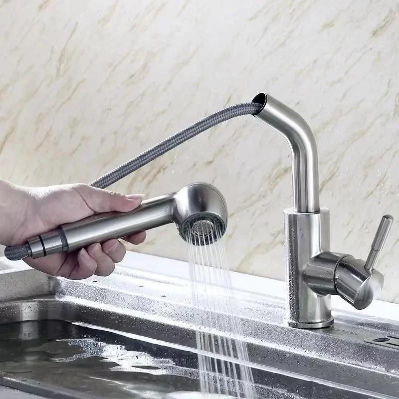 Spray Kitchen Faucet Stainless Steel Pull Out Rotation Faucet Hot Cold Mixer Tap Single Handle Kitchen Sink Faucet Deck Mounted