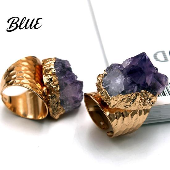 Retro Verstellbarer Offener Band Natürlicher Amethyst Fingerring Schmuckzubehör