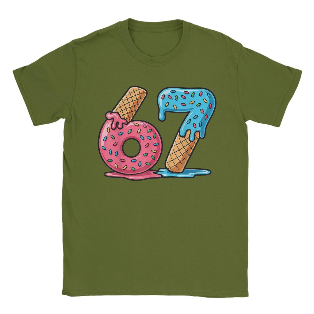 Unisex Six Seven Ice Cream Drip Cool Meme Funny Number T Shirts Pure Cotton Clothing Vintage Round Collar Tees Summer TShirts