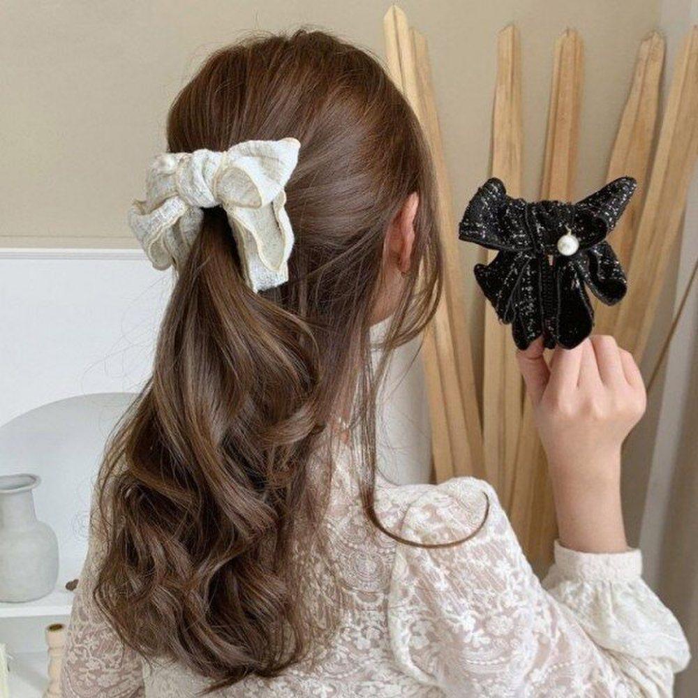 

Mno Autumn-inspired hairpin check ribbon pearl point banana pin white