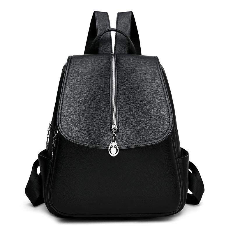 

Women s Soft Leather Commuter Bag Black Simple and Lightweight Shopping Travel Backpack Leisure Backpack one size
