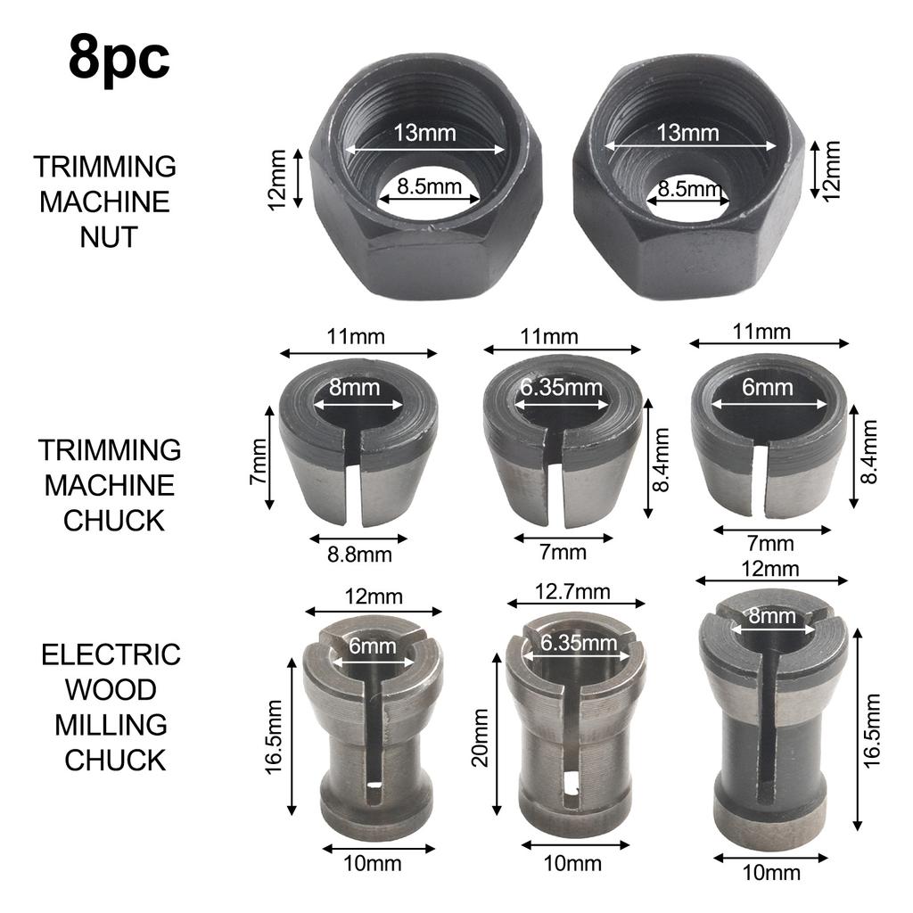 Router Collet Adapter Engraving Machine Chuck For DIY Projects Carbon Steel Easy To Use High Hardness High Strength