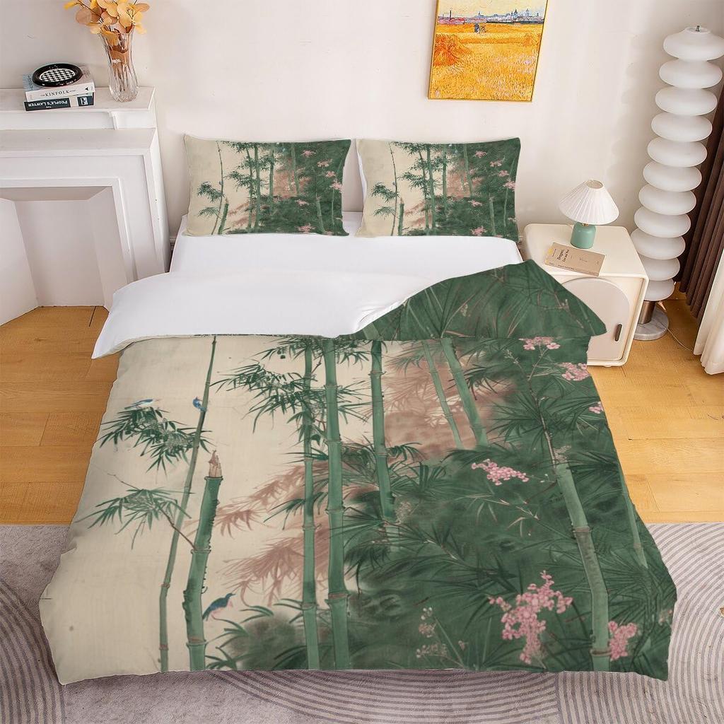 Bamboo Leaf Duvet Cover Sets for Kids Teens Quilt Covers Lightweight Down Bedroom Decor 2 Pillowcases 1 Duvet Cover No Comforter