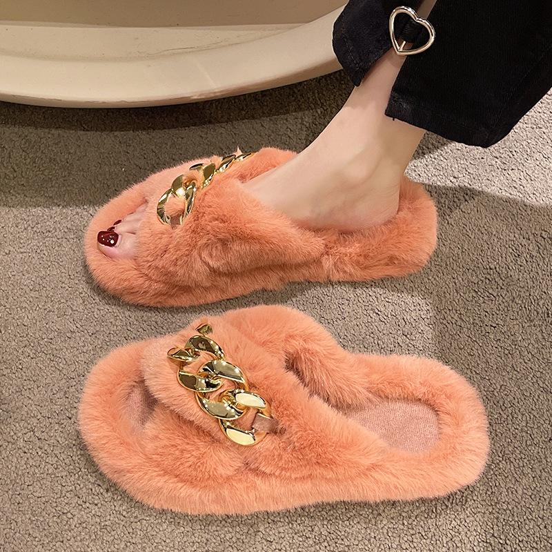 Mao Mao slippers women's outer wear 2025 spring and summer new ins trendy non-slip cross chain home cute autumn and winter cotton mop