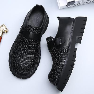 Chaussures Derby à grosse tête pour hommes, sens avancé, pour les trajets domicile-travail, semelle épaisse, tissées à la main, une pédale, creuses, respirantes, décontractées, rehaussantes, chaussures tendance