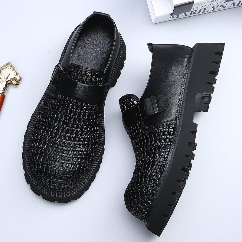 Big Head Derby Shoes Men's Advanced Sense Commuting Thick Sole Hand-woven One Pedal Hollow Breathable Casual Heightening Tide Shoes