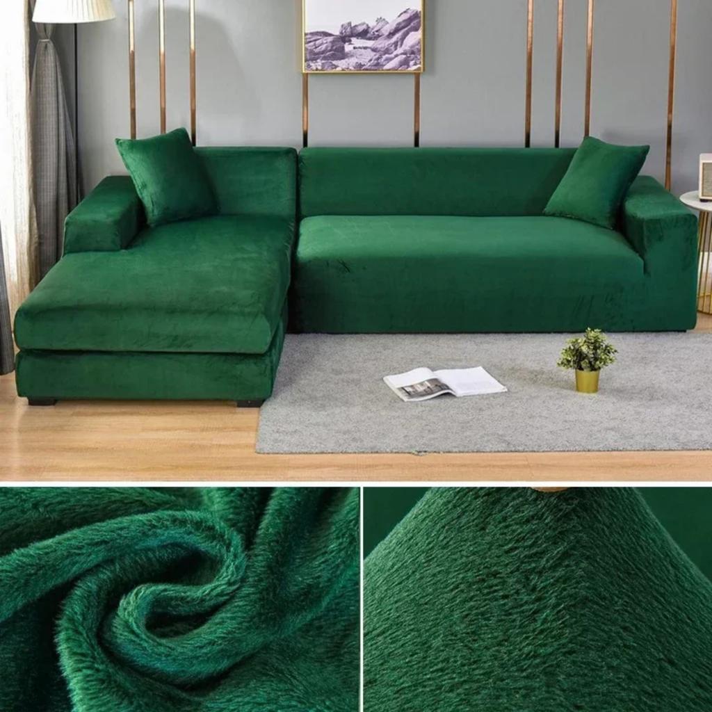 Solid Color Velvet Sofa Cover Elastic Thick L Shaped Corner Sofa Cover For Living Room Stretch Cover For 1/2/3/4 Seat Sofa Couch Armchair