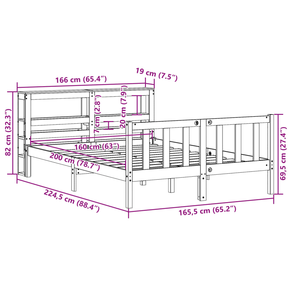 Massivholzbett ohne Matratze 160x200 cm Kiefernholz
