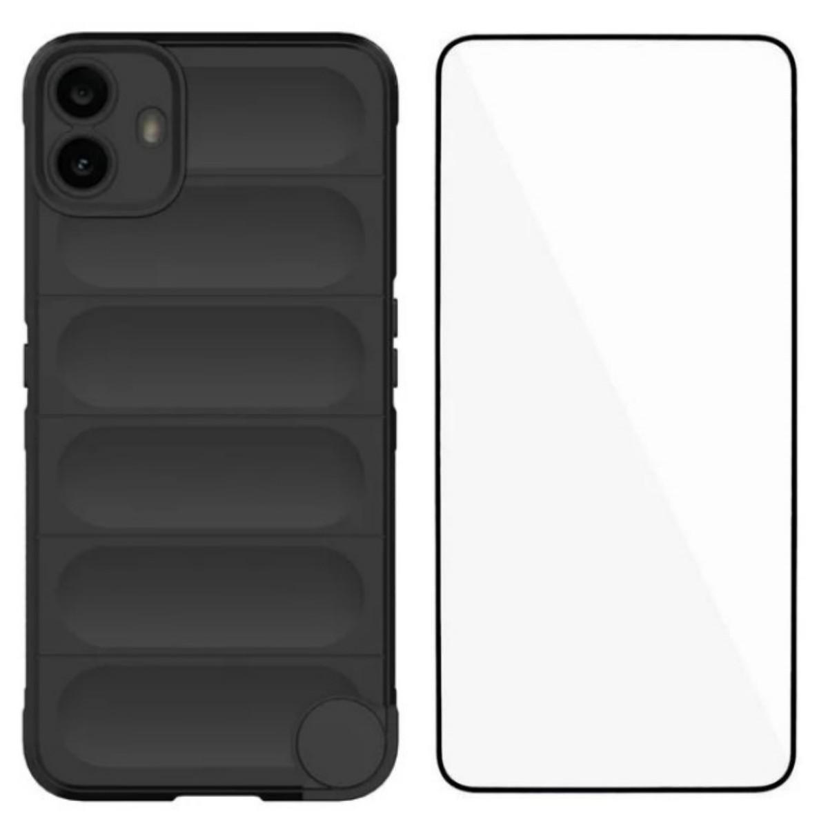 

For Nothing CMF Phone 1 TPU Case WANLONFENG HD Series Anti Slip Phone Cover with Tempered Glass Black