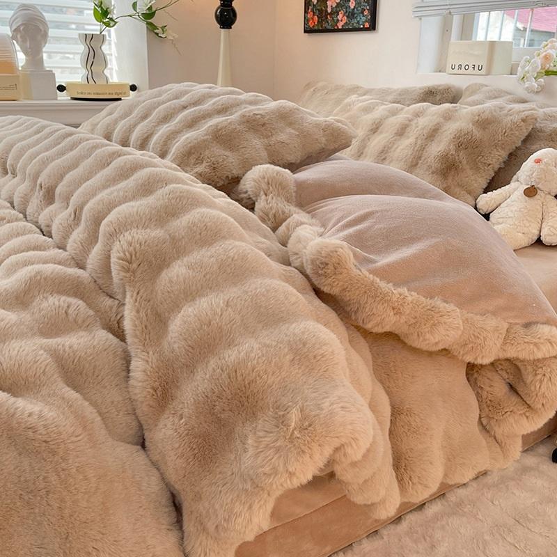 Pluszowy 4-częściowy zestaw Mleczny aksamit Gruby Ciepły Dwustronny Polar koralowy Prześcieradła Poszwa na kołdrę Poszewki na poduszki Przytulny Zestaw pościeli