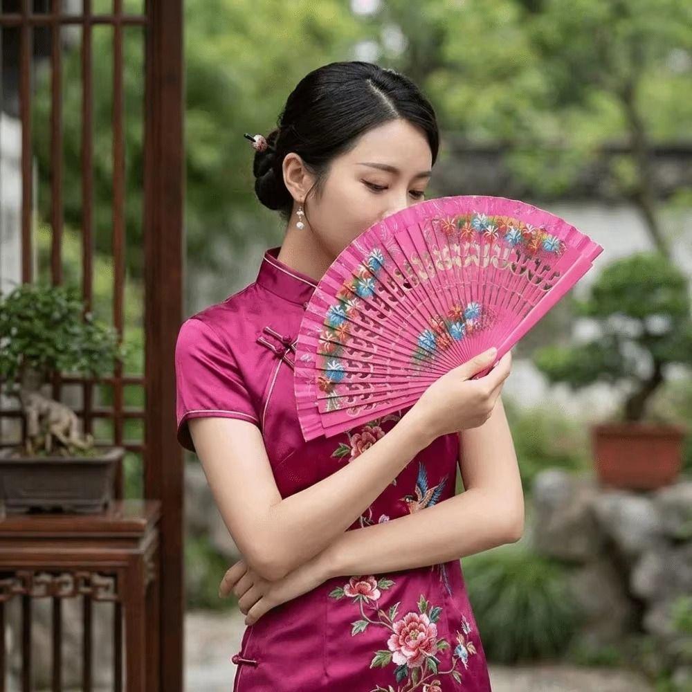 Colorful Hand Painted Fan Wooden Chinese Vintage Fan Portable Spanish Wood Fan  Home Decor