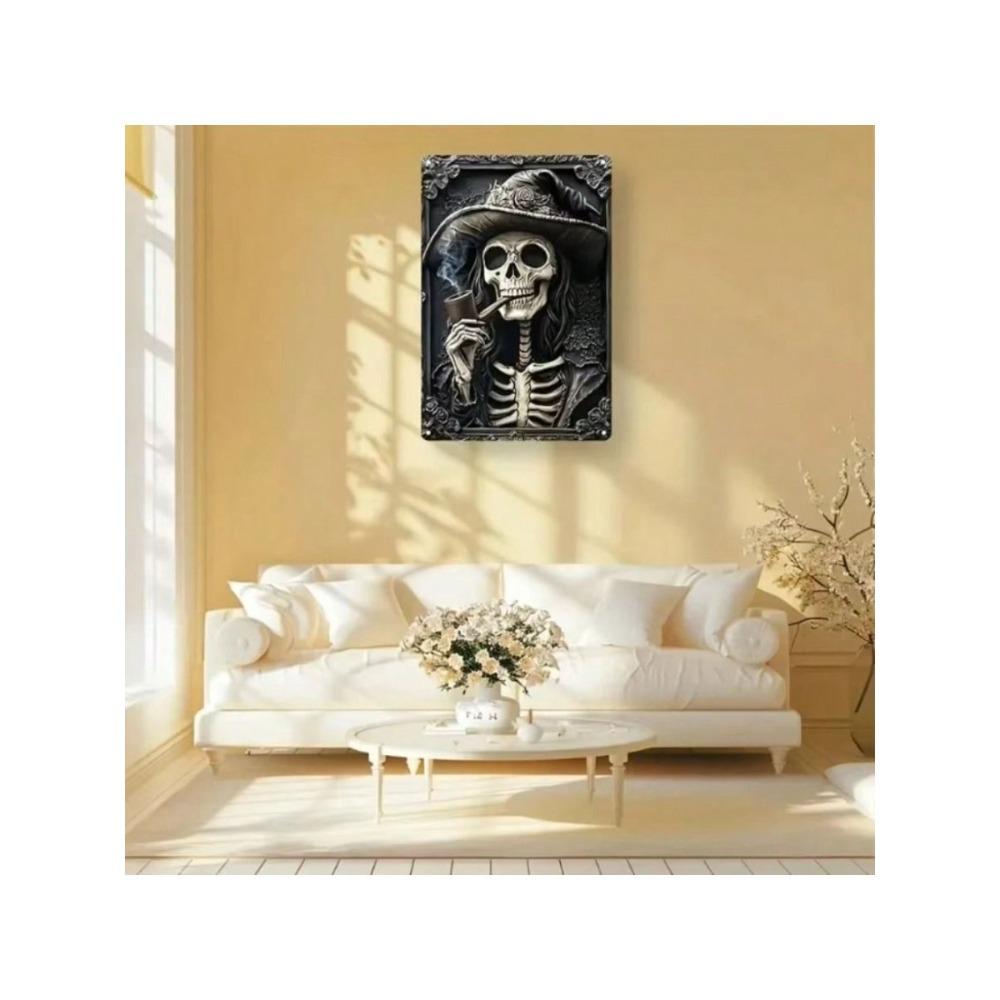 Retro Metal Wall Art Skull Witch Sign Cutout Decor for Bar Pub