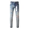 Mens Slim Fit Jeans Punk Style Distressed Printed Denim Pants Teens Casual Wear