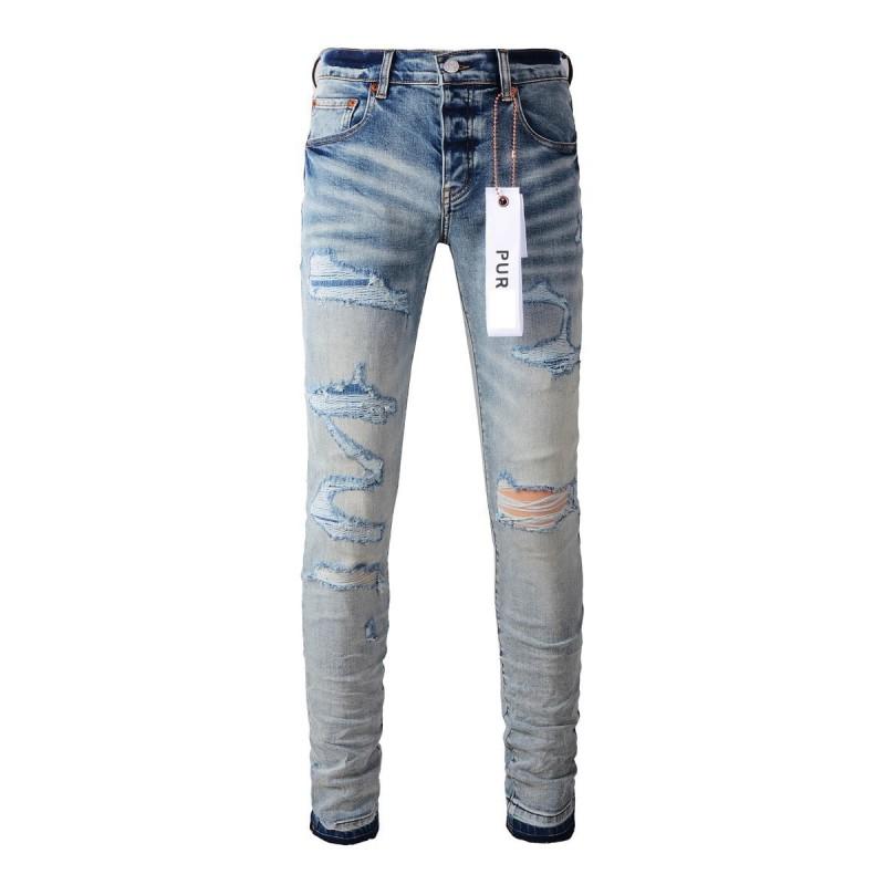 Mens Slim Fit Jeans Punk Style Distressed Printed Denim Pants Teens Casual Wear
