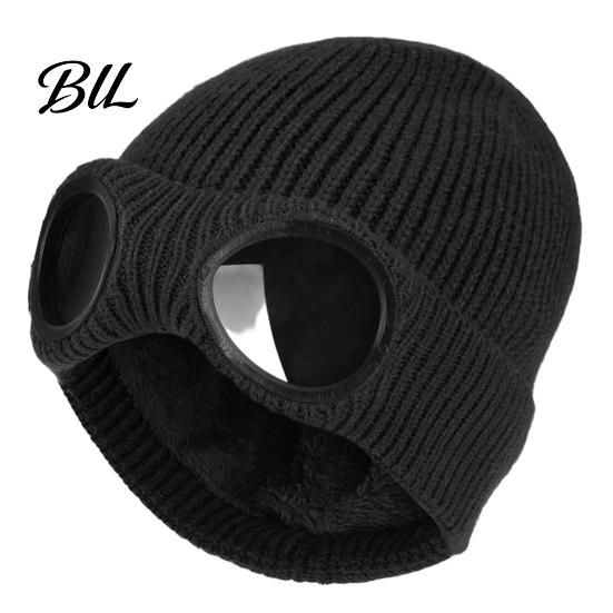 Cycling Thermal Cap Knitted Hat with Goggles, Unisex Winter Hat, Fleece Lined, Windproof Stylish Streetwear Warm Skull for Outdoor Skiing Street
