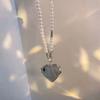 Fashion Long Necklace with Big Mirror Heart Pendant Women Imitation Pearl Shoudler Chain Personality Jewelry Wedding Accessories