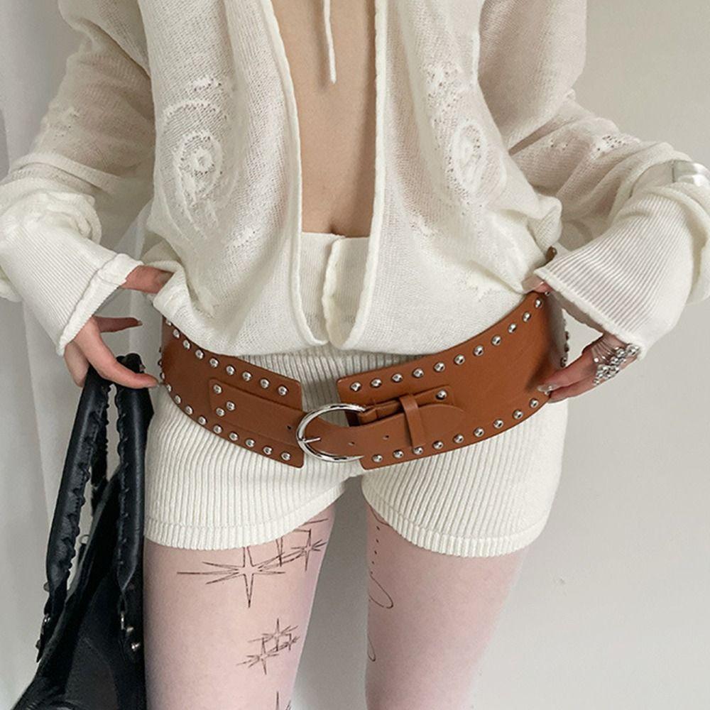 Gothic Rivet Waist Belt Punk Style Dress Jeans Belt Fashion Wide Women's Belt  Streetwear