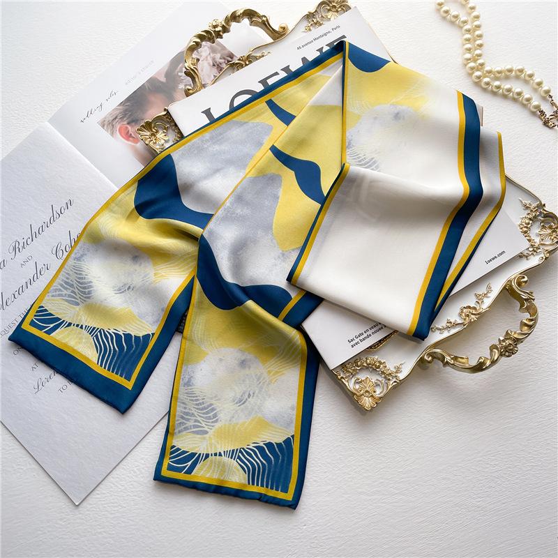 Double-sided double- scarf Chinese petal silk scarf long strip narrow necktie versatile scarf women's hair tie