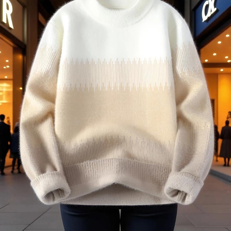 

Men s Turtleneck Gradient Wave Knit Sweater White Gray Loose Warm Pullover 4XL небо синє кольору