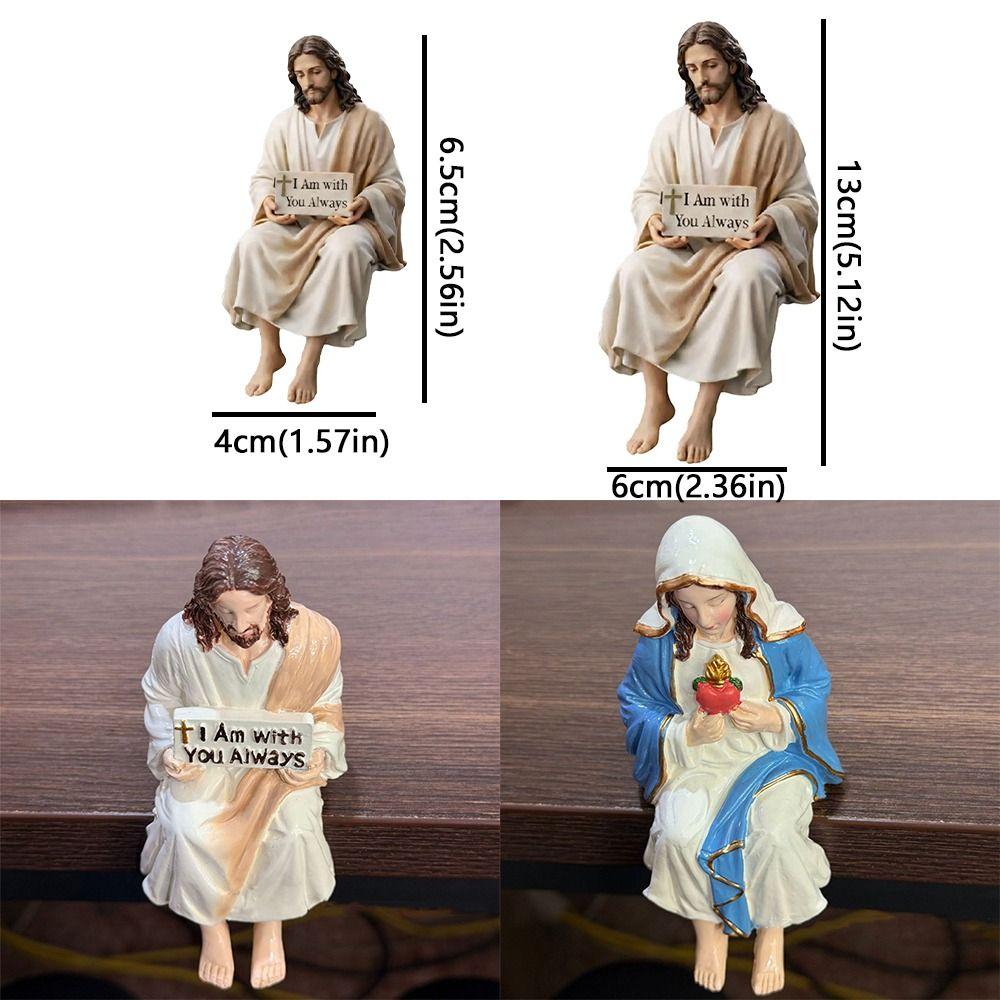 Hand Painted Jesus Figurine I Am with You Always Handmade Jesus Christ Statue Sitting Pose Unique Resin Jesus Ornament