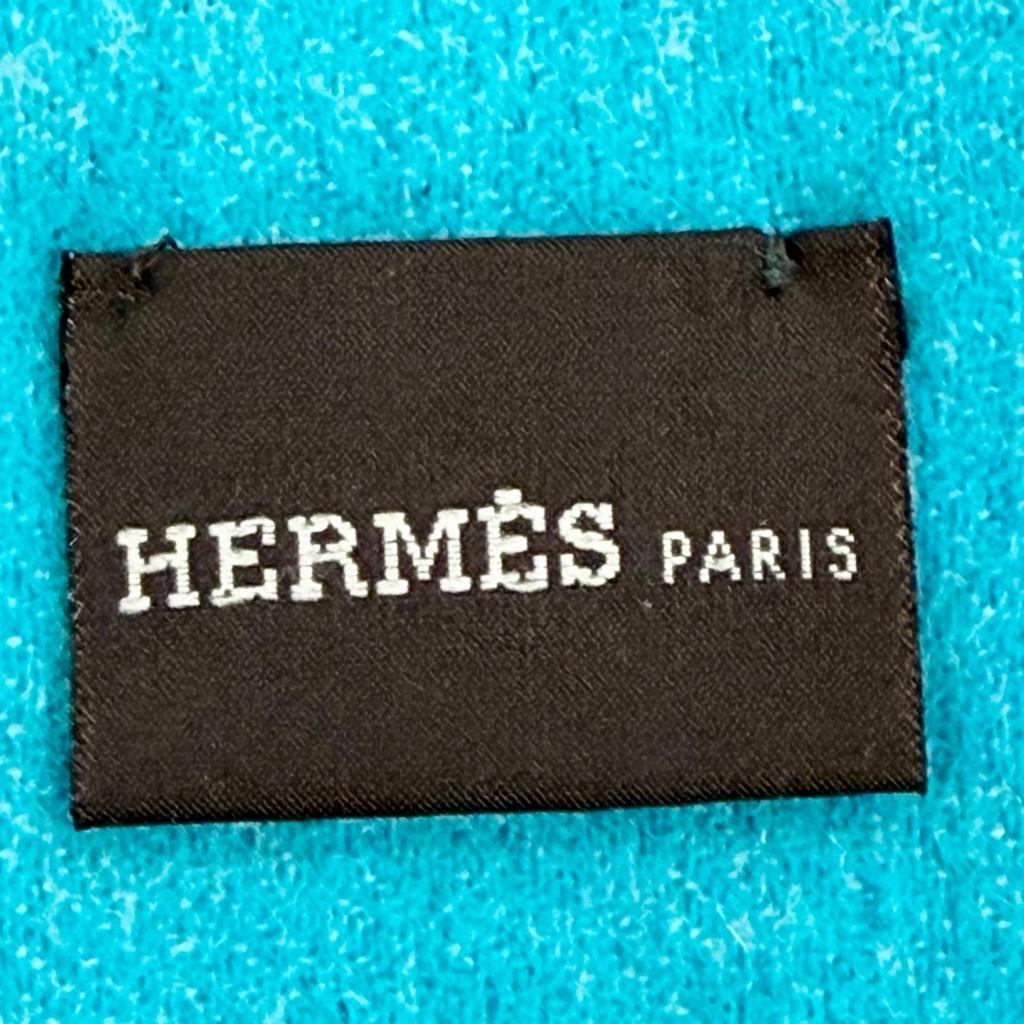 Excellent HERMES Scarf Evelyn H Logo Fringe Bicolor Cashmere Women Used